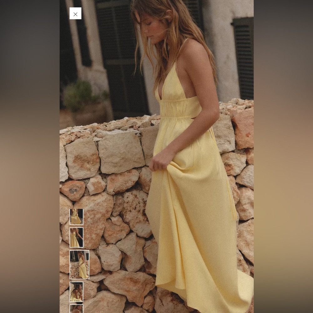 ZARA Butter Yellow Flowy Midi Dress XS Maxi A-line Sundress Strappy Open Back - Picture 6 of 15